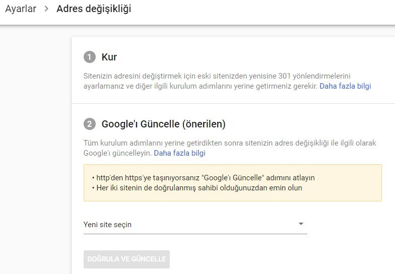 Search Console Adres Değişikliği
