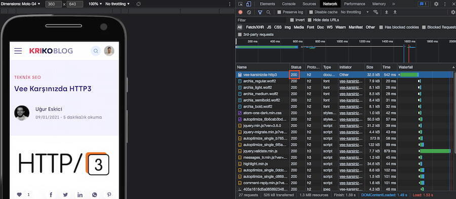 Devtools HTTP Status